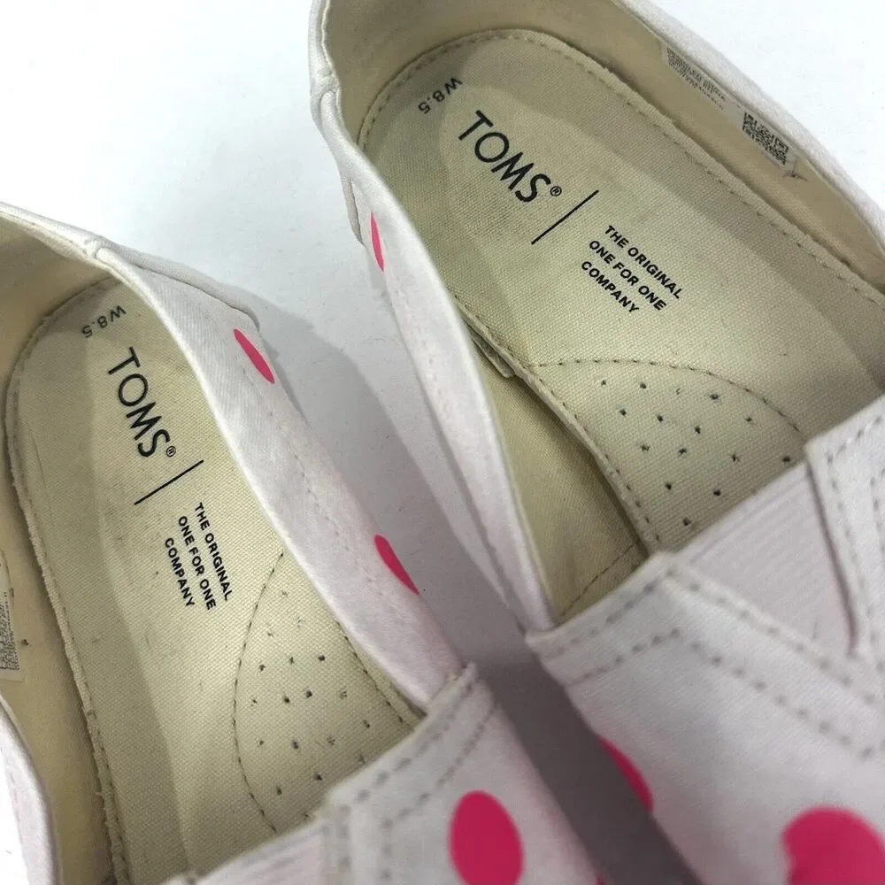 Toms Flats Womens 8.5 Pink & White Polka Dot Classic Alpargata Espadrille Casual